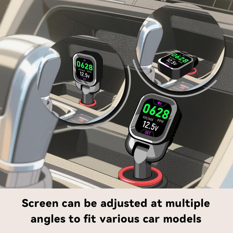 Car CO2 Monitor, Plug-in, No Battery Needed, Real-Time 10s Sampling, Rotatable Color Screen, Beep Alarm for High CO2, Fits 12V/24V Vehicles