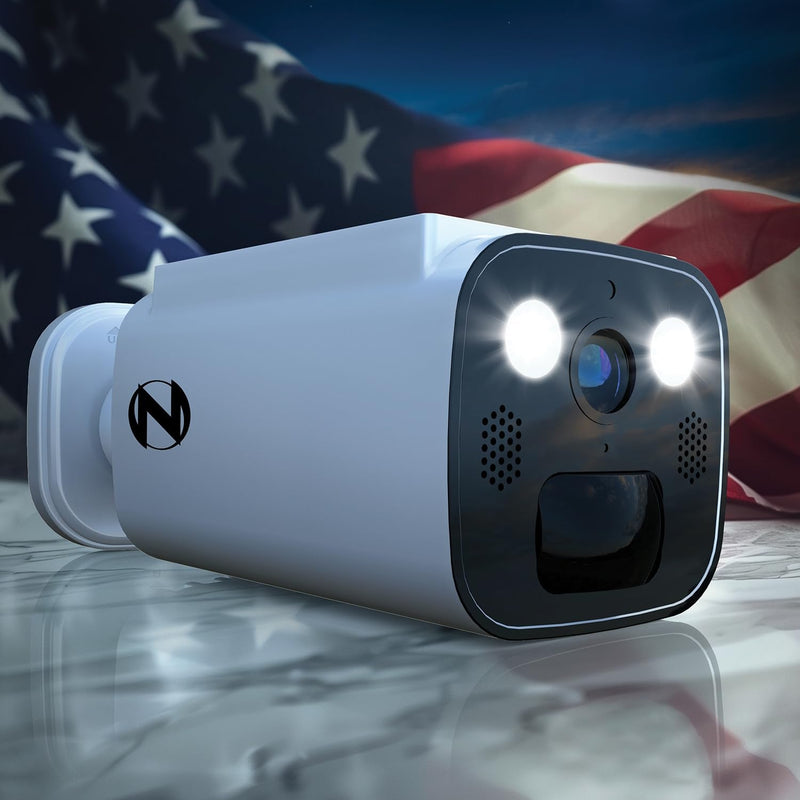 Night Owl 2K Battery Solar Powered Camera with Spotlight and 2-Way Audio – White