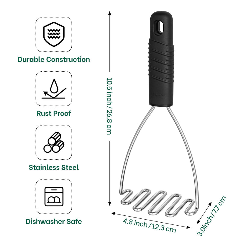 Beneno Stainless Steel Wire Potato Masher, Heavy Duty Sturdy Easy Grip Masher Kitchen Tools with Non-Slip Soft Rubber Handle, Effortless Mashing Tool for Potatoes, Avocados, Dishwasher Safe, Rustproof