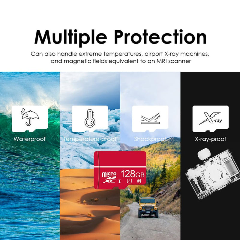 128GB Micro SD Card C10 U3 V30 A2 4K Video for Dash Cam Security Camera Smartphones Tablets & Gaming, High Speed Memory Card （Red