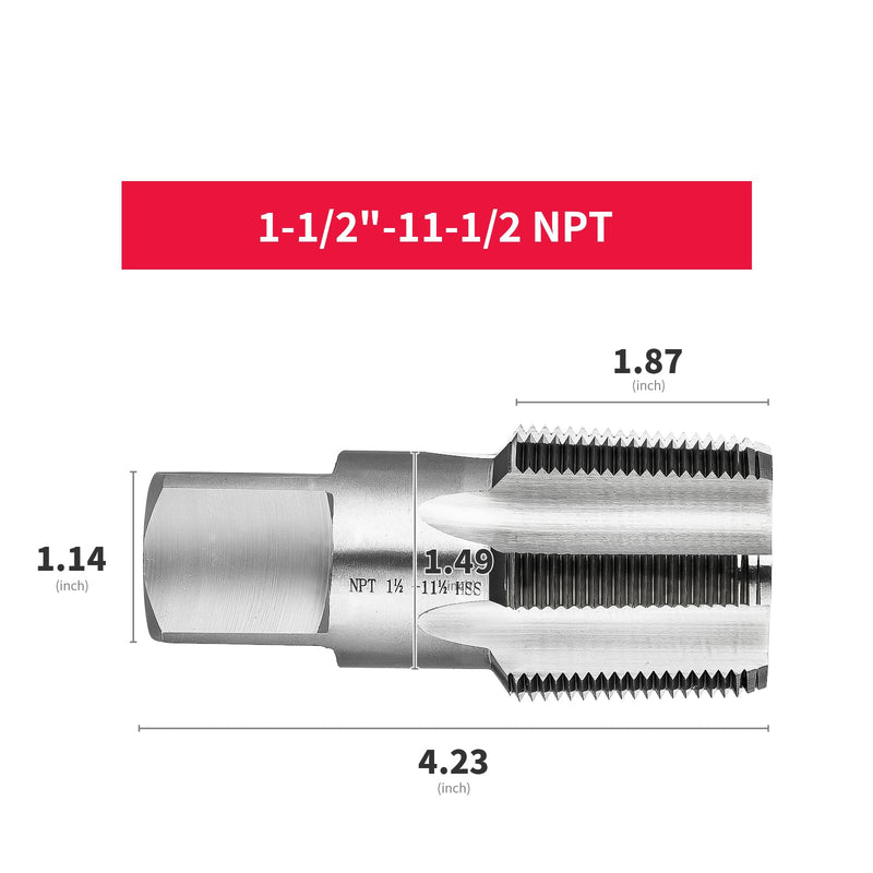 1-1/2"-11-1/2" NPT Pipe Thread Taps (1) - High Speed Steel - Straight Fluted - Extended Shank 1-1/2"-11-1/2 NPT