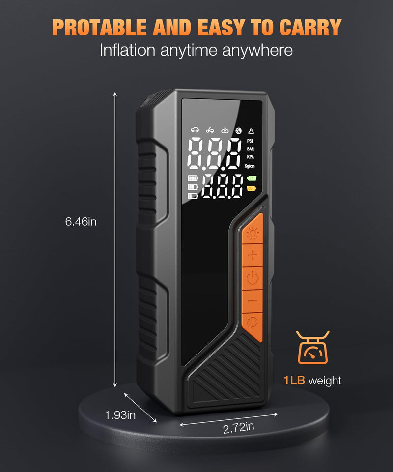 Tire Inflator Portable Air Compressor, 150PSI Portable Air Pump for Car Tires, Faster Air inflator Tire Pump with Digital Pressure Gauge LED Light for Car, Motorcycle, Bicycle, Balls