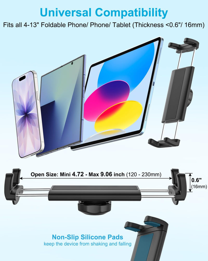 Z Fold Car Holder, Windshield Mount for Foldable Phone, Super Suction Cup | 360° Metal Arm Truck Dashboard Tablet Phone Stand for Galaxy Z Fold 8 7 6 5 4 3 2, Pixel Fold, Galaxy Tab, 4-13" Device