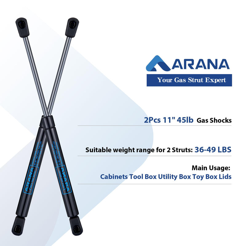 ARANA 11" Gas Strut 45lb/200N, 11" Gas Shocks Lift Support for UWS Toolbox Lid, Husky Tool Box, Truck Camper Shell, Utility Box Lids, Set of 2 11 inch 45 LB