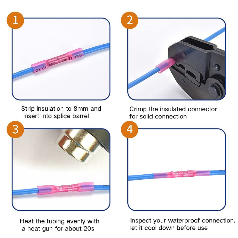 1000 Pcs Heat Shrink Butt Connectors, 16-14 AWG Waterproof Electrical Crimp Wire Splice for Marine, Cable, Wiring 16-14 AWG (Blue)