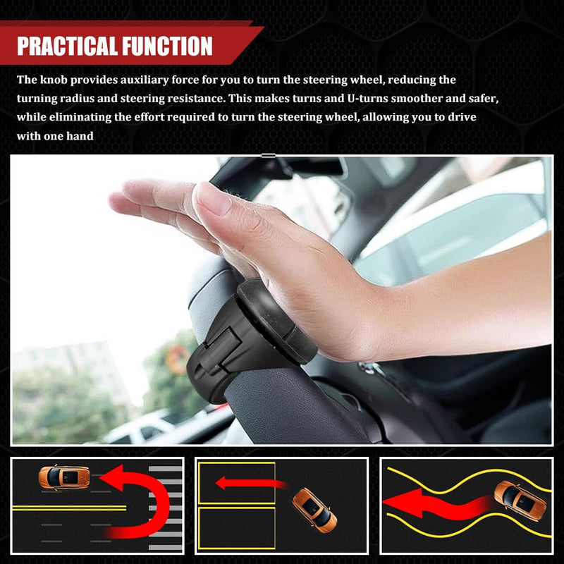 Steering Wheel Knob, Steering Wheel Spinner, 360 Degrees Rotation Suicide Knobs with Silicone Surface and Metal Bearings, Car Suicide Knob Power Handle Spinner Universal for Cars, Trucks, Boats