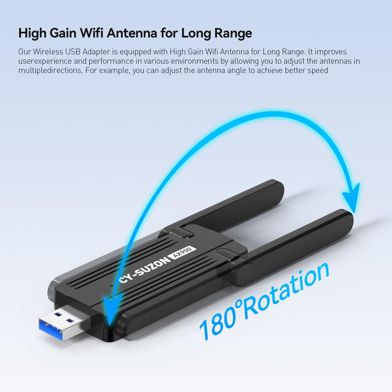WiFi Adapter for Desktop PC, AX900 USB WiFi 6 Adapter with 5GHz/2.4GHz Dual Band, Bulit-in Driver for Windows 10/11 (AX900)