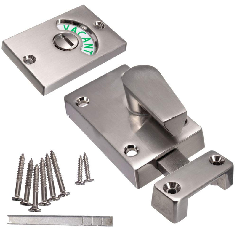 2PCS Restroom Door Lock Latch - Stainless Steel Occupied/Engaged Indicator, Vacant Bathroom Privacy Handle Lock (Satin Nickel) satin nickel - 2pcs