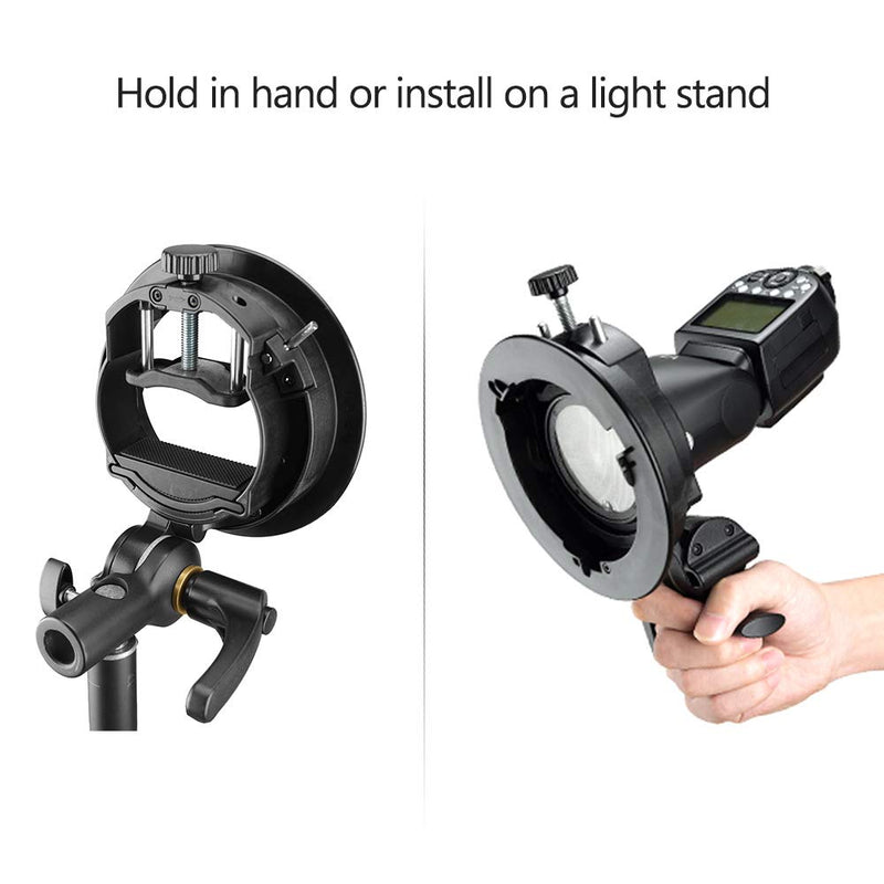 Godox S2 S-Type Bracket Bowens Mount Holder for Godox V1 V860II TT350 AD400Pro AD200Pro Series Speedlite Flash with Snoot Softbox Reflector Beauty Dish