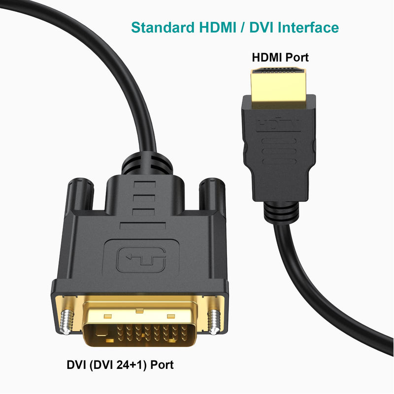 HDMI to DVI Cable 5-Pack, 6 Ft Bidirectional DVI-D to HDMI Male to Male High Speed Adapter Cable Support 1080P Full HD (5, Black)