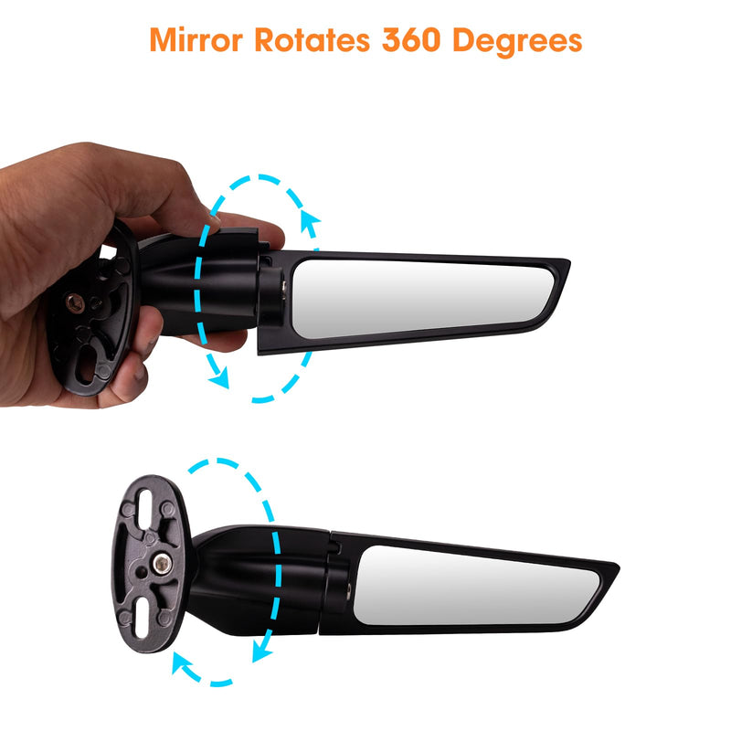 Racing Motorcycle Rear View Mirrors, 360° Rotating Stealth Mirrors Compatible with Honda CBR300R CBR500R CBR600RR CBR1000RR, Kawasaki Ninja 300 400 650, Suzuki GSXR 600 750, Yamaha, Ducati