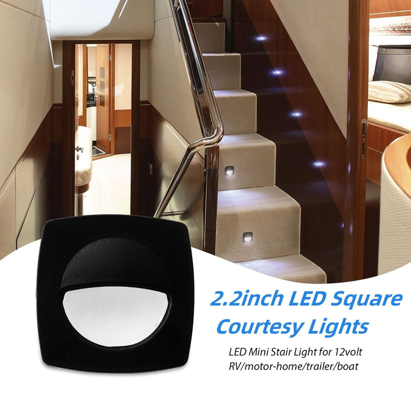 Dream lighting 12volt LED Black Recessed Companion Way Courtesy Light for Marine Ship Boat Cabin, RV Stair Step Light, Exterior Patio Garden Landscape Lighting –Square, Cool White, Pack of 6