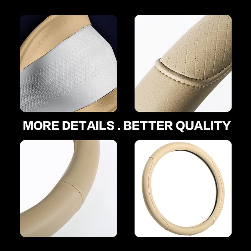 VARGTR Steering Wheel Cover, Microfiber Leather Steering Wheel Cover with Classic Embossing,Anti-Slip Breathable Auto Car Steering Wheel Cover Fit 15 Inch Car Wheel Protector (Beige) Beige