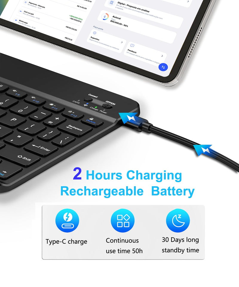 Ultra-Slim Wireless Bluetooth Keyboard, Rechargeable Portable Keyboard, Travel Keyboard Compatible Android, Windows, iOS, Universal Keyboard for iPhone, for ipad, for Samsung, Tablet, Laptop Black For Universal Keyboard
