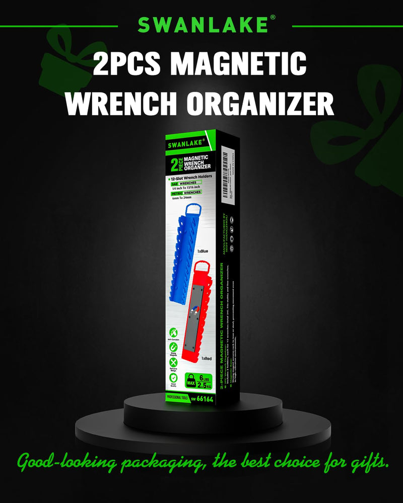 SWANLAKE 2-Piece Magnetic Wrench Organizer Toolbox Holder, SAE (1/4'' to 15/16''), Metric (6mm to 24mm) Ratchet Wrench Organizers, Total Hold 24 Slots Wrenches Holder for Tool Box 2PCS-24 Slots