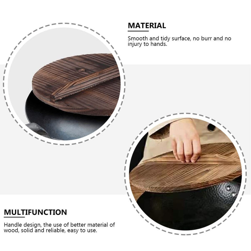 Cabilock Wooden Wok Lid 15 Inch Cast Iron Pan Cover with Handle Anti-Overflow Pot Protector for Stove Top Cooking Lightweight Kitchen Lid for Wok Pot and Pan 38X38CM Random Color
