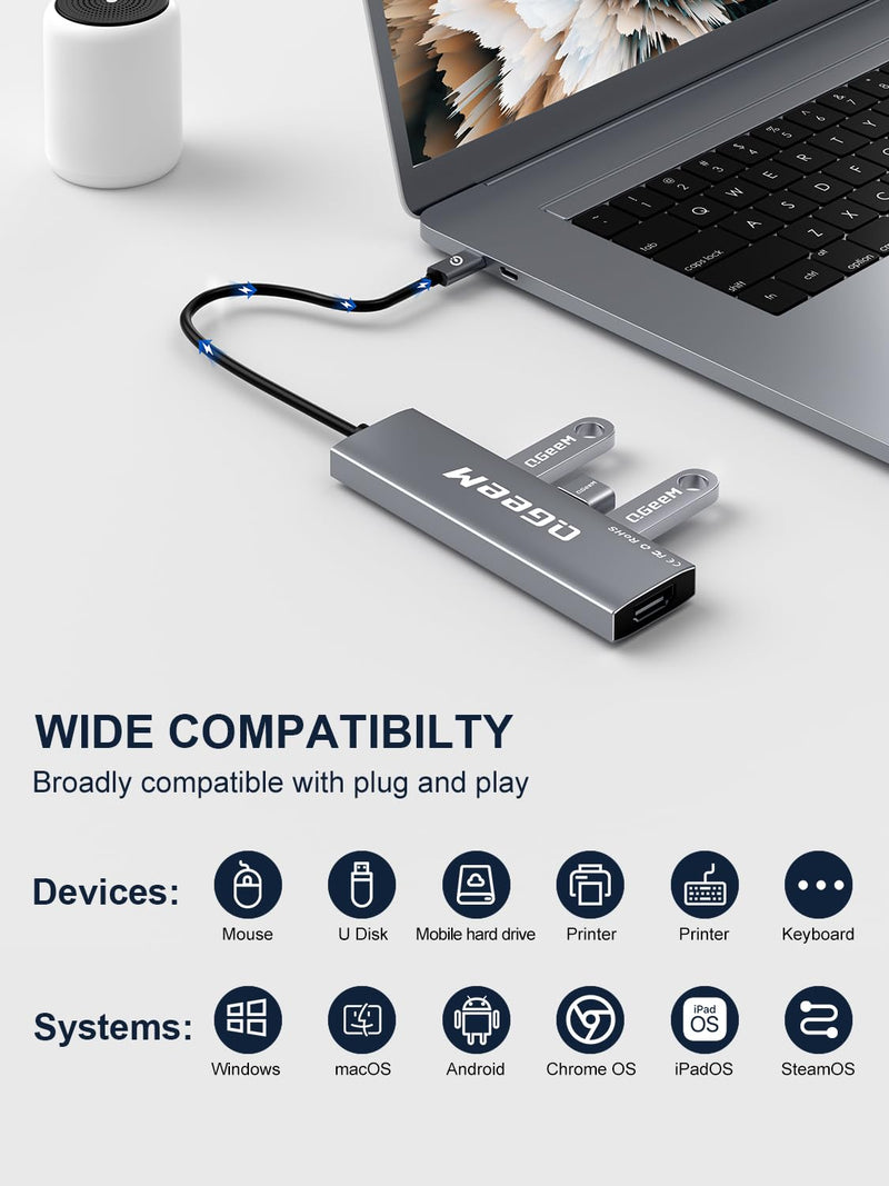 QGeeM USB C Hub 5 in 1 Multi-Port Digital AV Adapter 4K HDMI, 100W Power Delivery, 3 USB-A Data Ports, USB C Dongle for MacBook Pro/Air, iPad Pro, iMac, iPhone 15 Pro/Pro Max, XPS, Thinkpad and More.