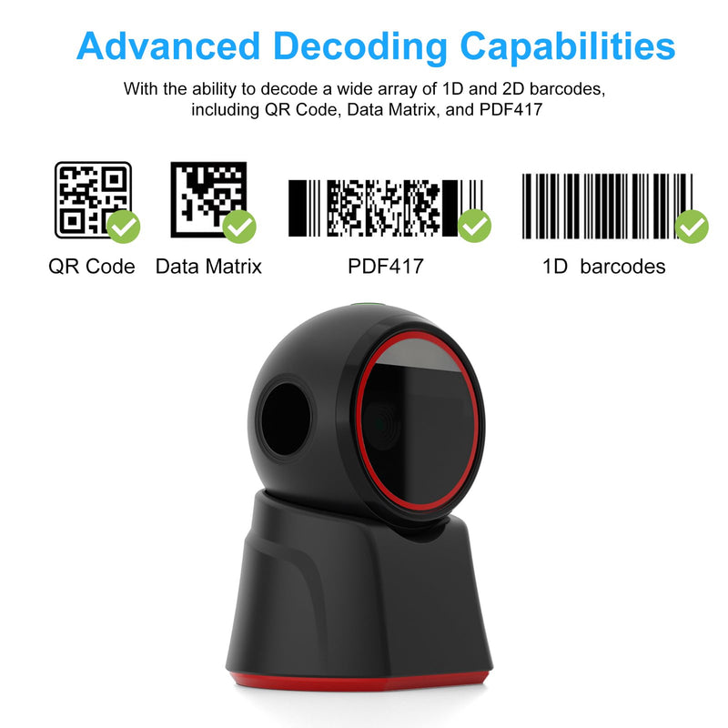 Docooler Desktop Barcode Scanner, Automatic Omnidirectional Desktop Barcode Scanner, Hands-Free USB Wired QR Barcode Reader, 1D 2D Bar Code Image Scanner for Warehouse, Supermarket, Retail Store