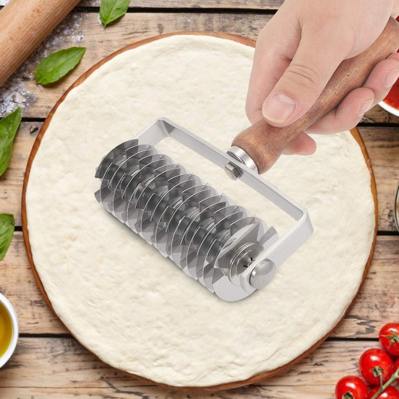 Shipenophy Pastry Lattice Roller Cutter, Stainless Steel Roller Knife Lattice Pie Crust Cutter with Wood Handle, Dough Lattice Roller Cutter Kitchen Cooking Baking Tools for Dought Cookie Pie Pizza