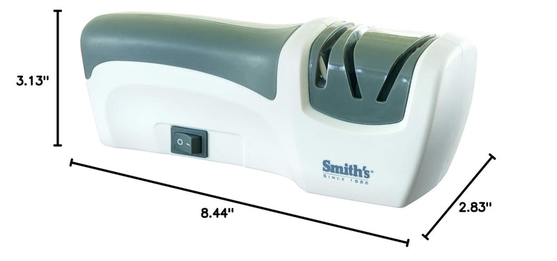 Smith’s 50097 Compact Electric Knife Sharpener | White & Grey | Kitchen Knife 2 Stage Sharpener | Electric & Manual | Blade Guide | Quick Sharpening & Polishing | Straight Edge Blades | Handheld OS