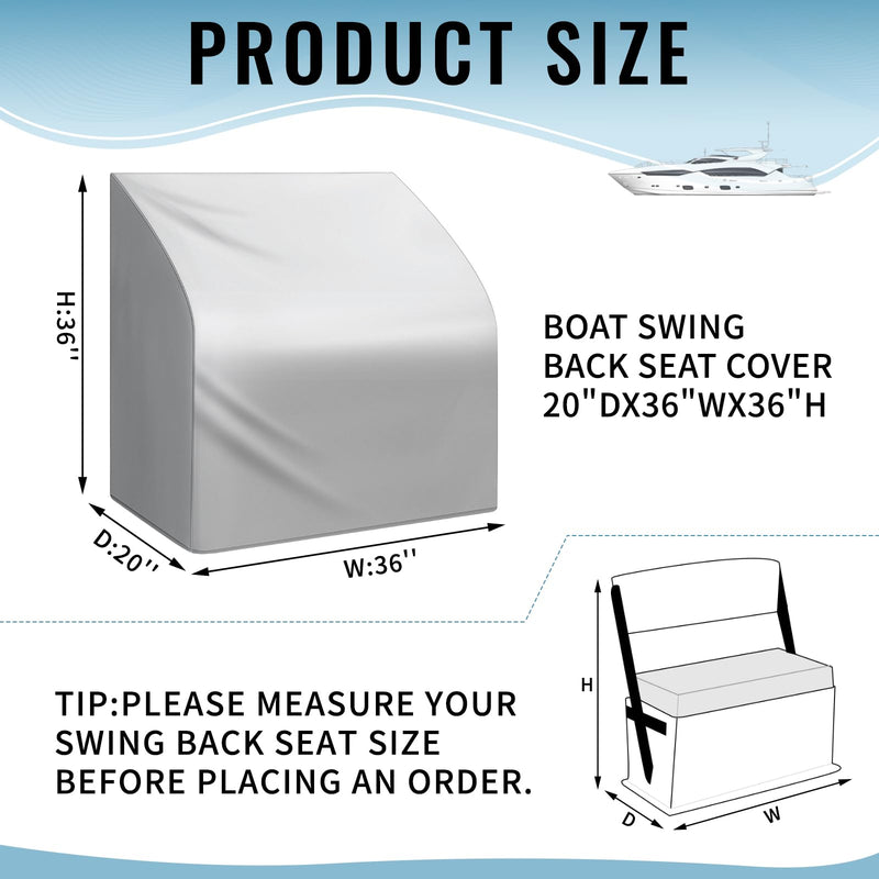 Waterproof Boat Swing Back Seat Cover Large, 250D Oxford Fabric Pontoon Boat Seat Covers Furniture Chair 20" D x 36" W x 36" H Gray