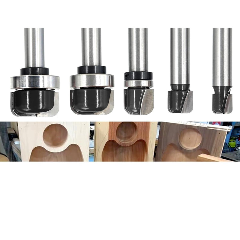 5PCS Bowl & Tray Template Router Bit Set 1/2 Inch Shank, Cove Juice Groove Router Bit, Carbide Tipped Circle Round Nose Cutting, Ideal for Making Wood Bowls, Trays, Boxes, Board Troughs 5pcs 1/2 Inch