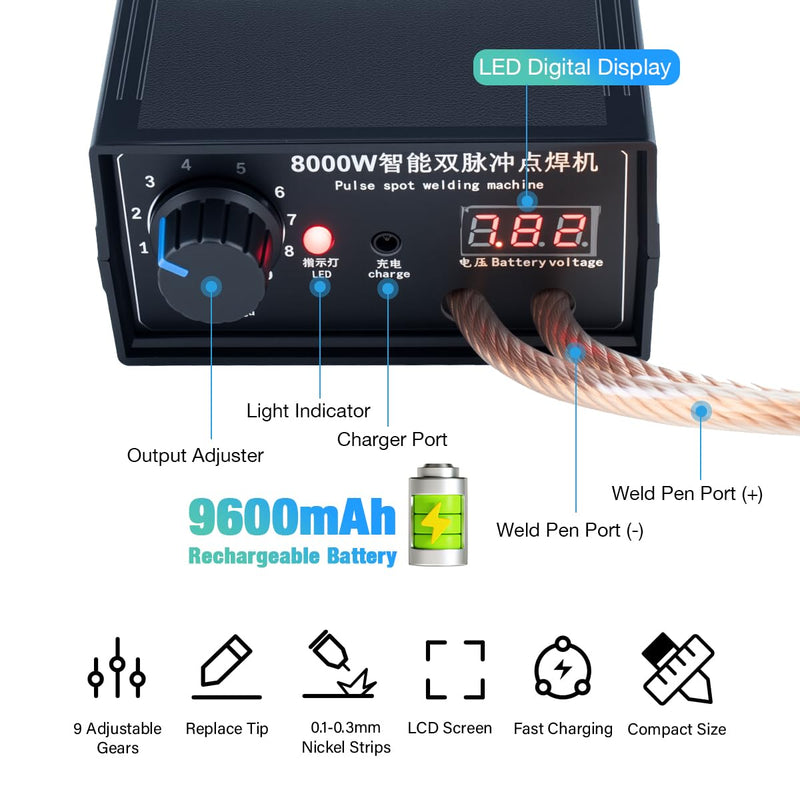 Hosyond 8000W Handheld Battery Spot Welder, Portable DIY Welding Machine, High-Power Spot Welder with Nickel Strip for 18650 Lithium Batteries