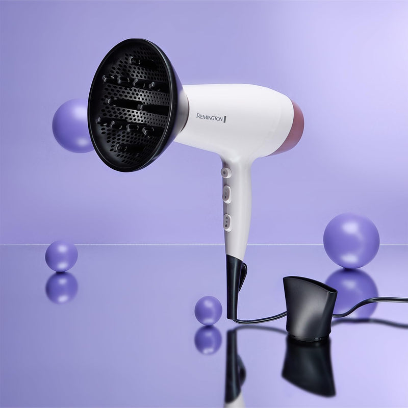 Remington Almond Allure Hair Dryer, Ionic Conditioning, 25% Faster Drying | Almond Oil Micro-Conditioners, Includes Diffuser and Concentrator, Six Heat and Speed Settings, Ceramic Coating, Model D4807