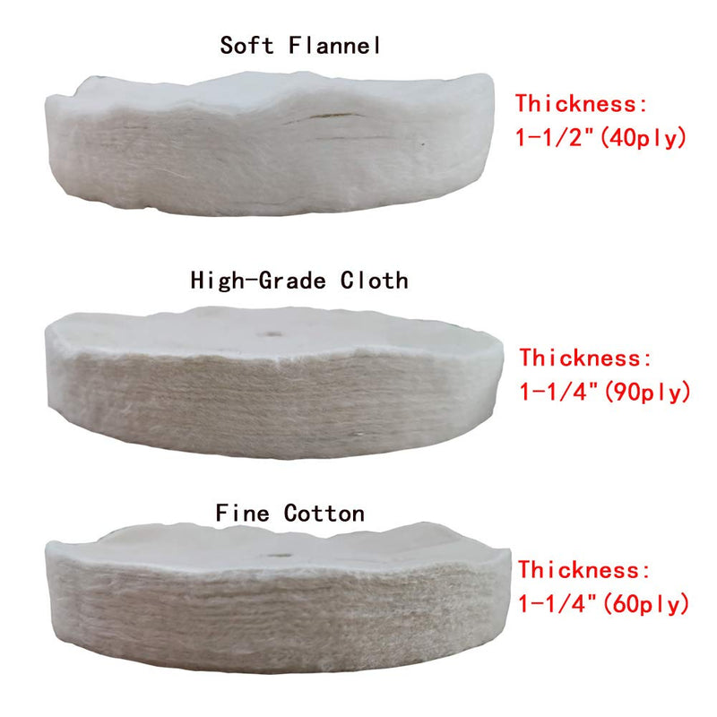 Buffing Polishing Wheel 3-Step Fine Cotton (60 Ply) / Soft Flannel (40 Ply) / High-Grade Cloth (90 Ply) 3/4" Arbor Hole for Wood Lathe Buffing System– 3Pack