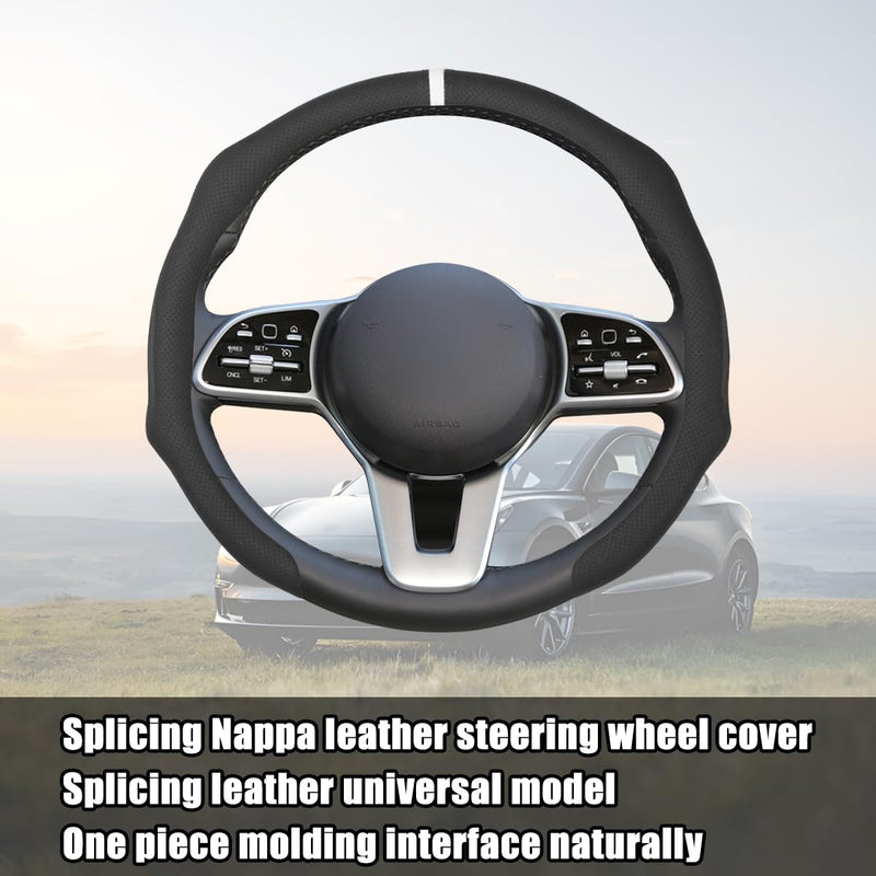 Car Steering Wheel Cover, 15 Inch Leather Non Slip Vehicle Steering Wheel Cover Protector, Comfortable Automotive Interior Protection Accessories, Universal for SUV Sedan Truck(Black) Black