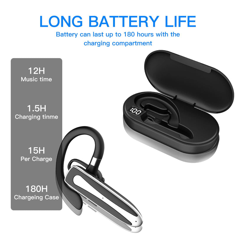 Obbug Bluetooth Headset for Cell Phone, Wireless Bluetooth 5.1 Earpiece Single-Ear Headset Hands-Free Earphones,in Mic with Charging Case, for Office Driving Calling Compatible Android/iPhone.