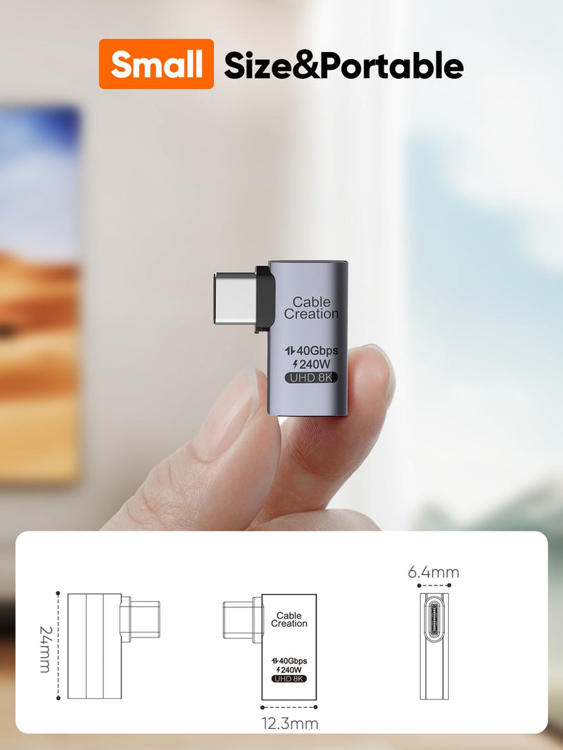  [AUSTRALIA] - CableCreation Right Angle USB C Adapter 2 Pack, USB C Male to Female 90 Degree Adapter 40Gbps 240W Compatible with Thunderbolt 4, USB 4, Notebook, PC, Tablet, Phone and More, Right Angle Right Angle-2 Pack