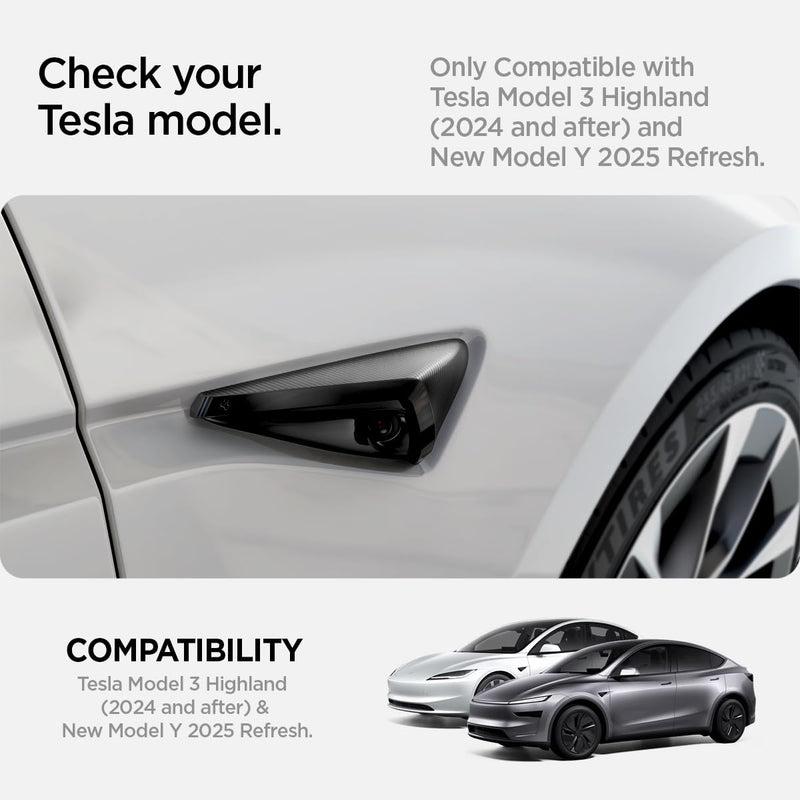 Spigen Side Camera Protection Cover for Tesla Model Y Juniper (2025/26) & Model 3 Highland (2024/25) - 2 Pack carbon