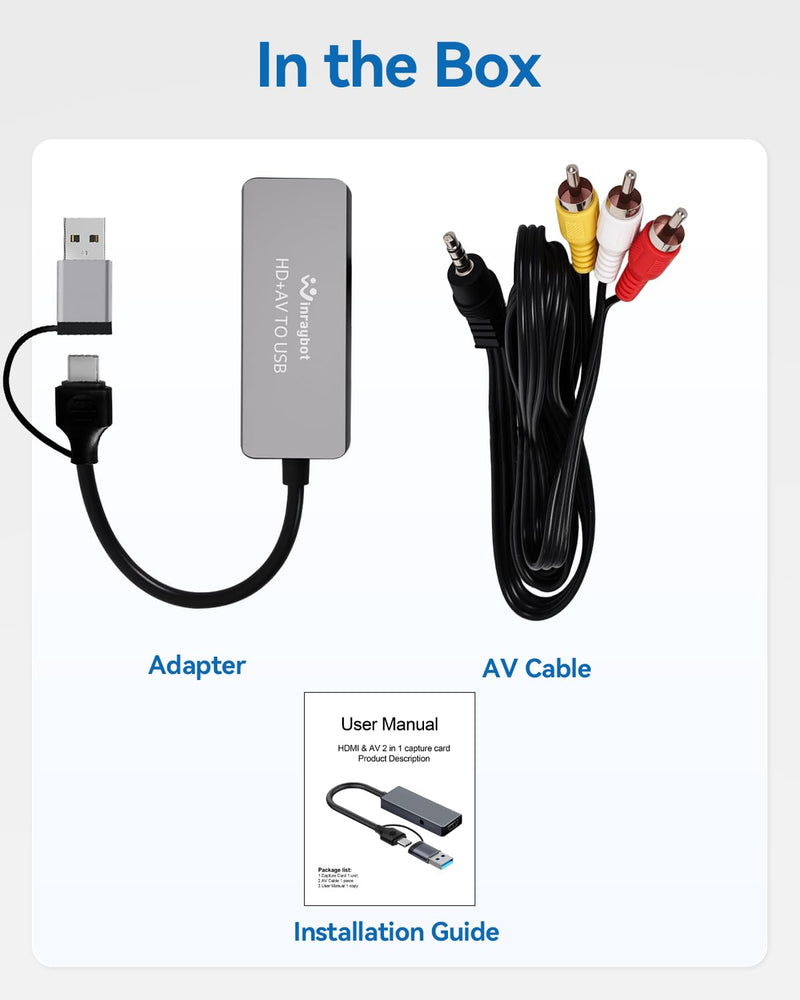 VHS to Digital Converter, RCA to USB Converter Analog to Digital Adapter for VHS/HI9, Video Capture Card for Laptop, HDMI for Video Streaming Convert RCA/S-Video/HDMI Input (USB-A+USB-C) USB A/C Model 02