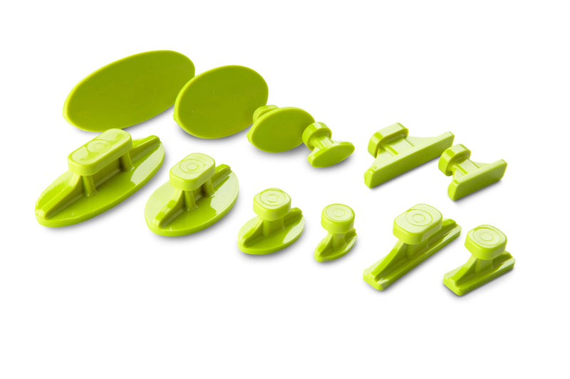 12 Count Oval Paintless Dent Repair Glue Tab Set – Gang Green Tabs for Dent Removal, Auto Body Repair, Compatible with Slide Hammer & Mini Lifter – Dent Magic PDR Glue Tabs