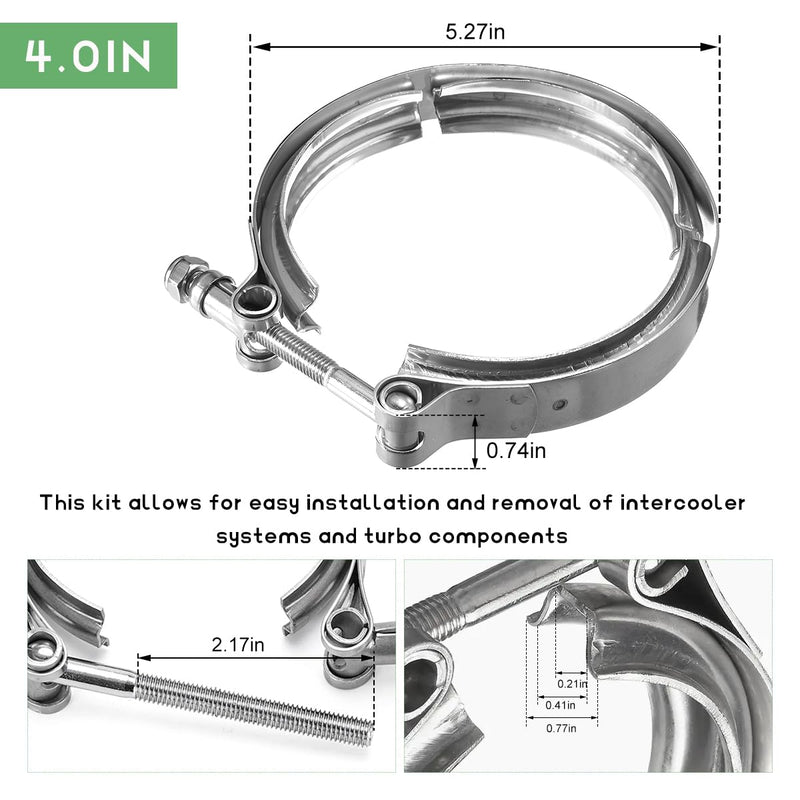 4 Inch V Band Clamp,Male Female 304 Stainless Steel Quick Release Flange Exhaust Clamp, V-Band for Pickup Truck Turbo Downpipe Exchange Exhaust Systems, Car Accessories 4 Inches