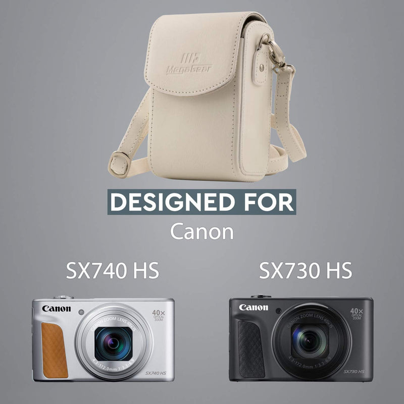 MegaGear Canon PowerShot SX740 HS, SX730 HS Leather Camera Case with Strap - White