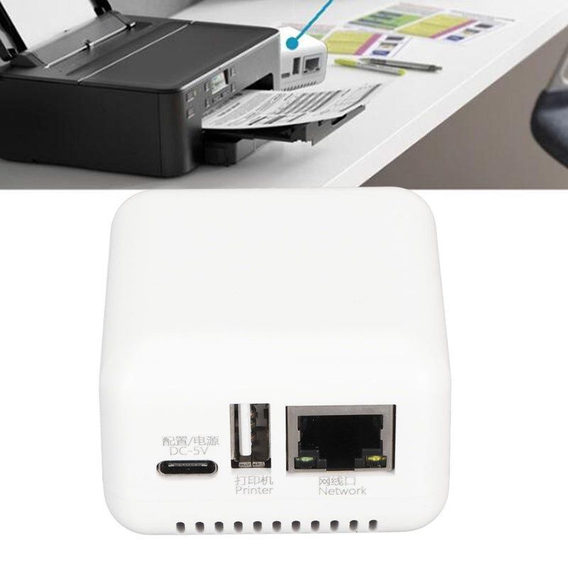 USB 2.0 Network Print Server USB Print Server 5V LAN Compact Print Share Server Print Server for for Android for Linux3.4(White) (US Plug) US Plug