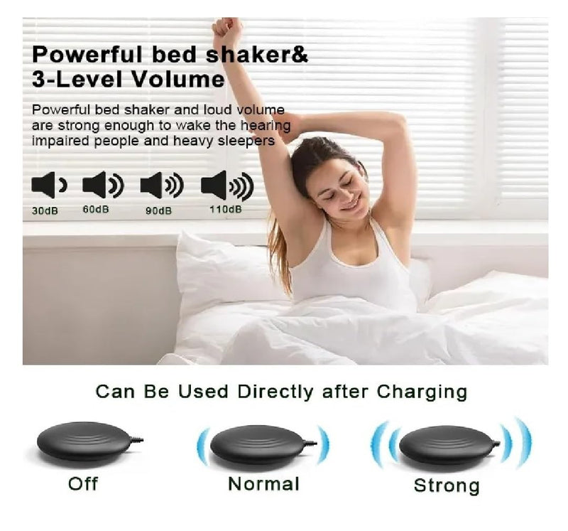 MOZAC Bomb Dual Extra Loud Alarm Clock with Bed Shaker, Black Heavy Sleepers, Battery Backup | Wake with a Shake