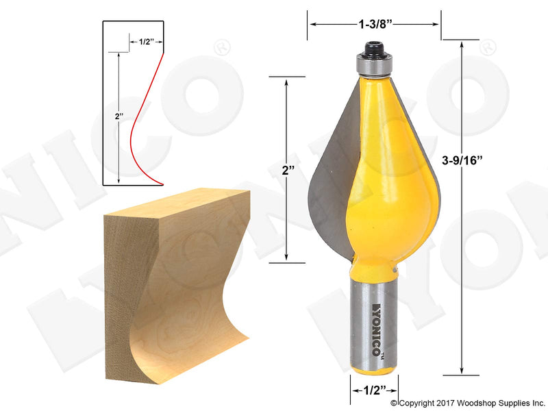 YONICO Router Bits Foot Molding 2-Inch Flute 1/2-Inch Shank 18136 18136 - 2" Foot Mold