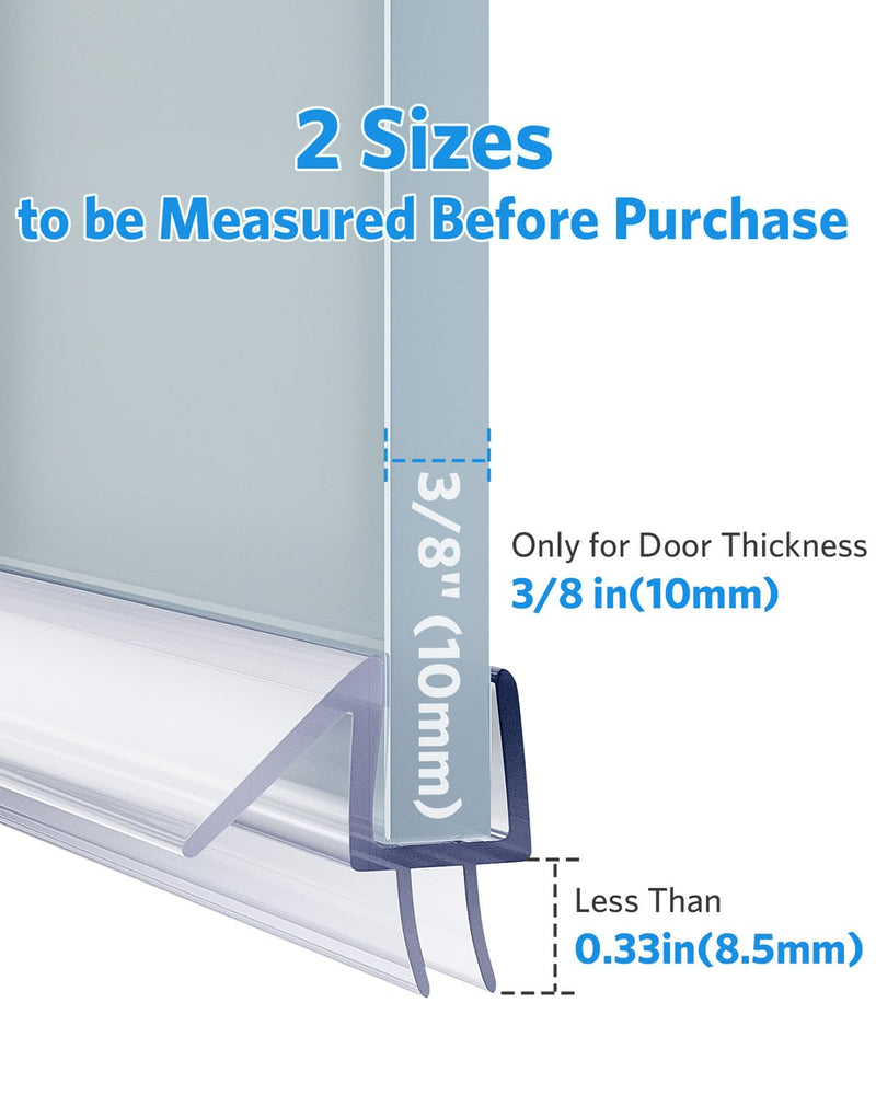 Delamu Shower Door Bottom Seal, 3Pack Shower Door Sweep Strip, 39in Frameless Glass Doors Seal Strip for 3/8'' (10mm) Thick Doors, 39'' x 0.39'' Showers Water Guard Barrier BottomSeal-3/8"x39"