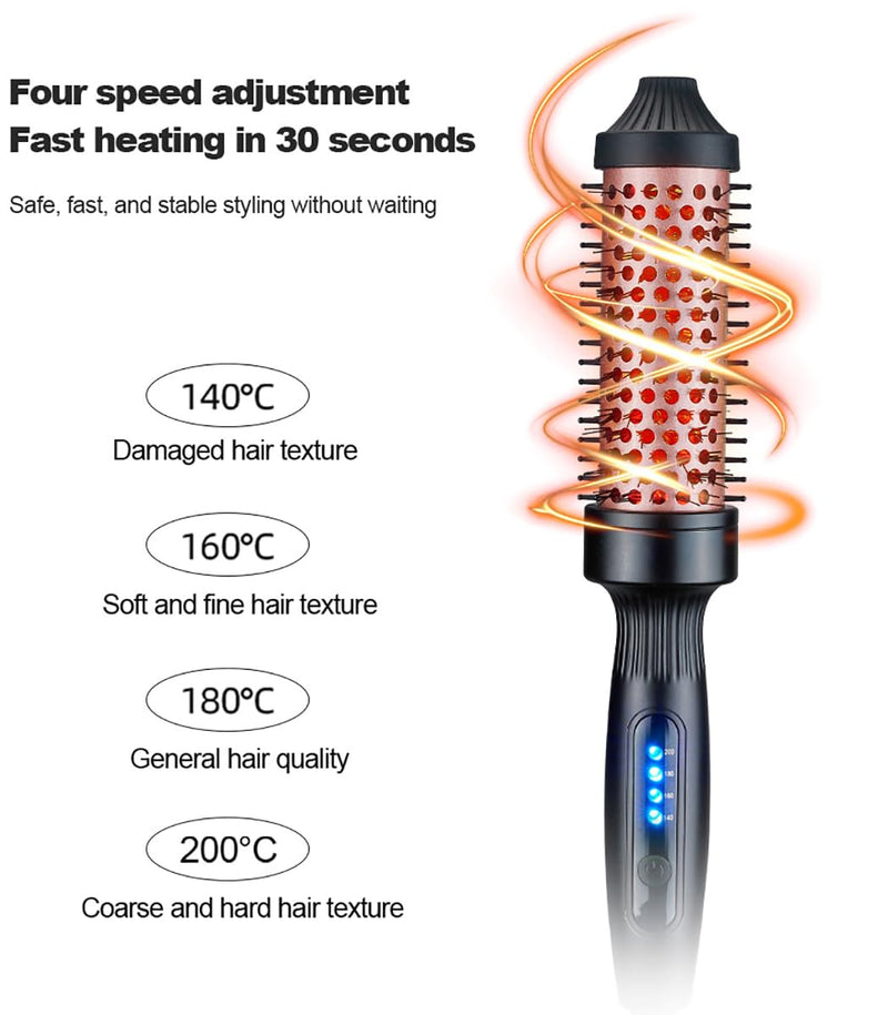 38mm Thermal Brush, Heated Hot Brush, Thermal Round Iron Smooth Shine Volumize Comb, Heated Curling Iron Create Natural Curls, UK Plug Dual Voltage, Rose Black