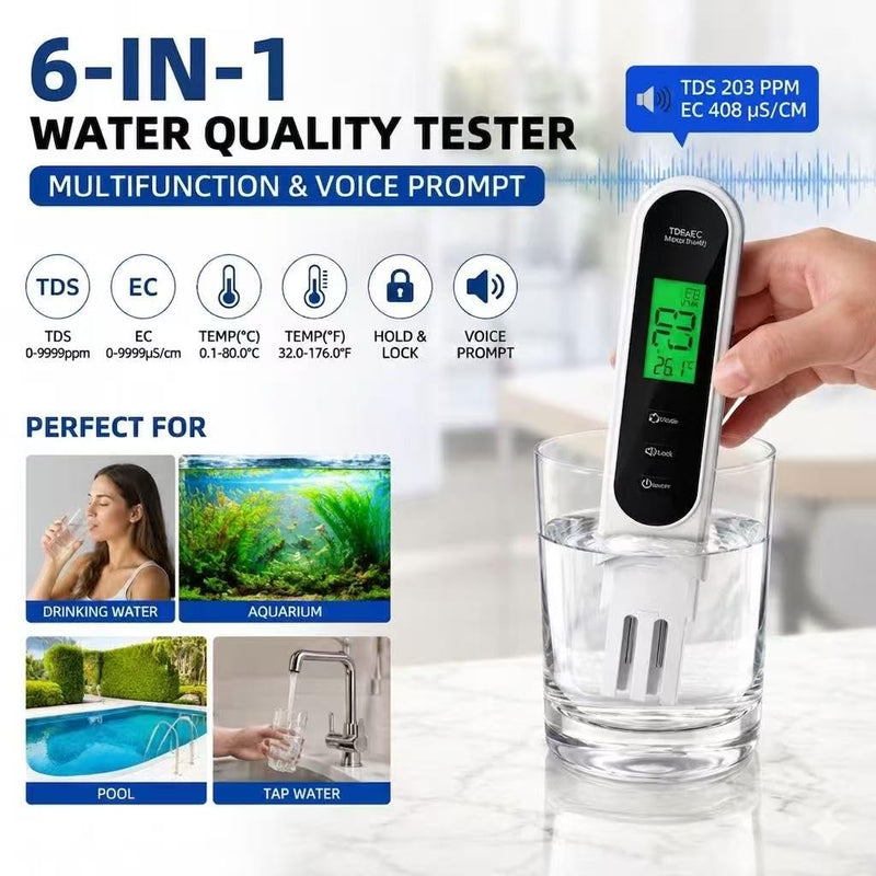 2026 Drinking Water Tester; Digital TDS Meter with Voice Announcement of Test Results; Suitable for Aquariums, Household Distilled Water, and Pool Water Testing Kits (White) White