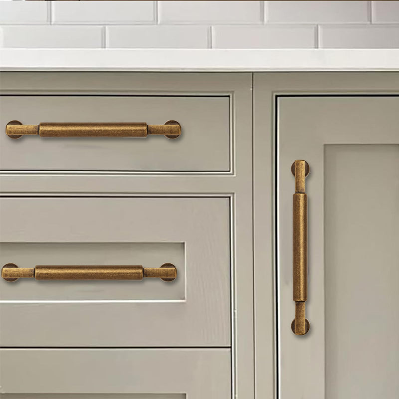 khtumeware 10-Pack 3-1/2Inch(89mm) Antique Brass Cabinet Pulls,Vintage Brass Solid Handles for Kitchen Cabinets, Cupboards, Drawers and Bathroom Hardware 3-1/2"(89mm) Hole Center