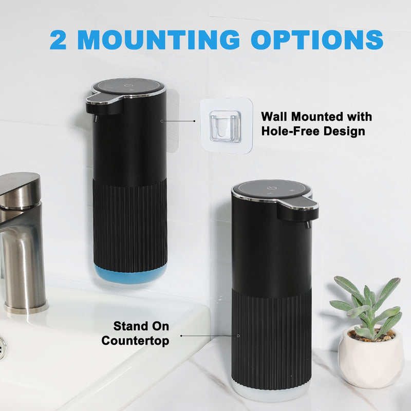 Automatic Soap Dispenser, 2 Pack Black Touchless Liquid Soap Dispenser for Bathroom, 13.5 Fl Oz Plastic Electric Auto Dish Soap Dispensers Wall Mount for Kithcen with Adjustable Volume