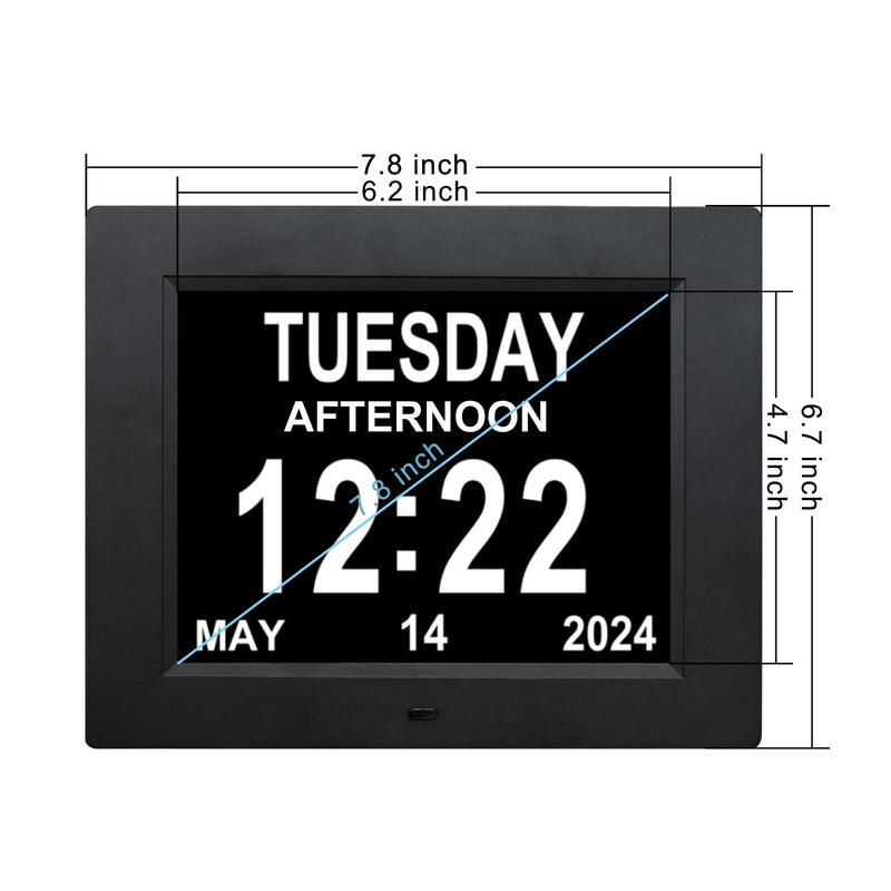 TMC 【New 2026】 Dementia Clock Large Digital Clock for Seniors, Large Display with Custom Alarms, Digital Calendar Alarm Day Clock with Day & Date for Elderly, Clear Numbers Alzheimer (Black, SD) 8010-black