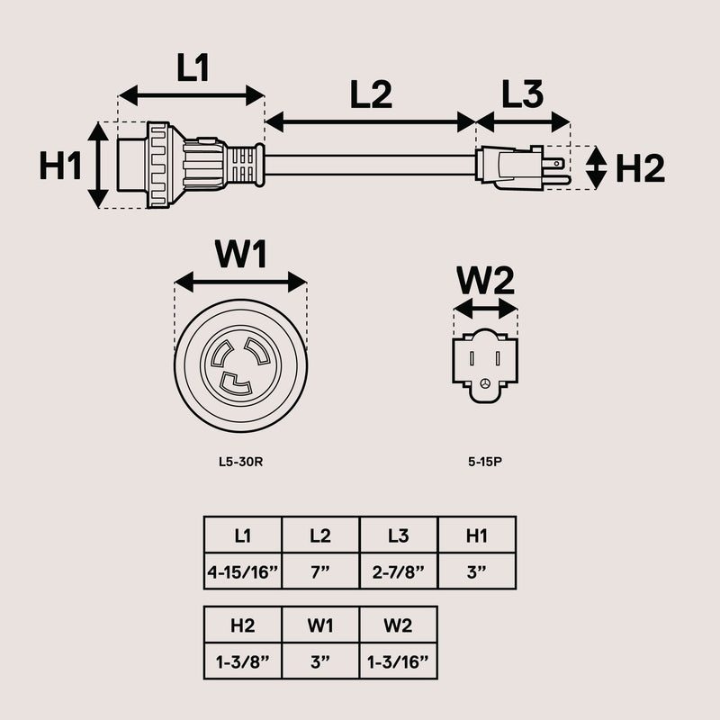 True Mods 30A to 15A 125V RV Power Adapter Cord Plug Connector [NEMA L5-30R 3 Pin Female to 5-15P 3 Prong Male] [Twist Lock] [ETL] [LED Indicator] [10/3 STW Wire] for Boat Marine Trailer Camper 15A to 30A (5-15P/L5-30R Lock)