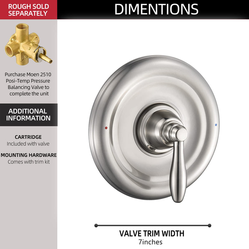 Tub and Shower Trim Kit, Compatible with Moen Posi-Temp Valve, Brushed Nickel ‎Brushed Nickel