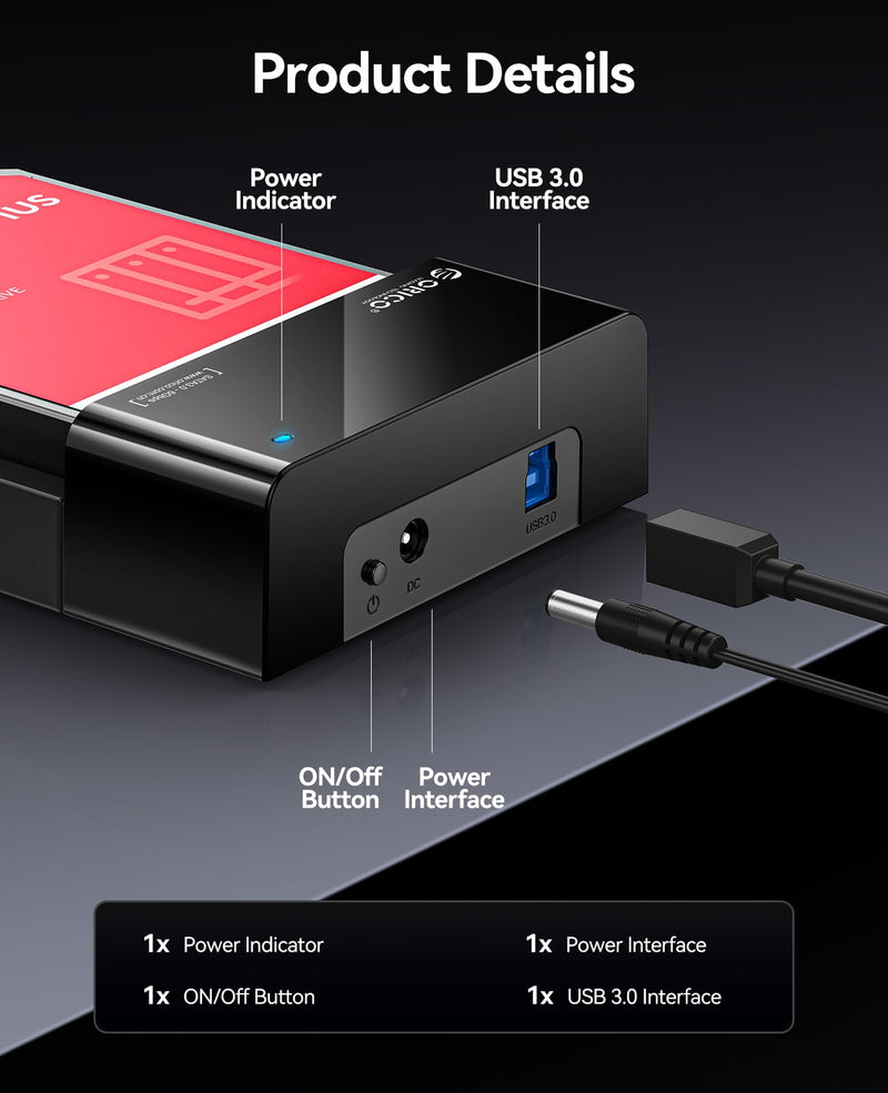 ORICO External USB 3.0 to SATA Hard Drive Lay-Flat Docking Station for 2.5 or 3.5in HDD, SSD Up to 24TB [Support UASP]