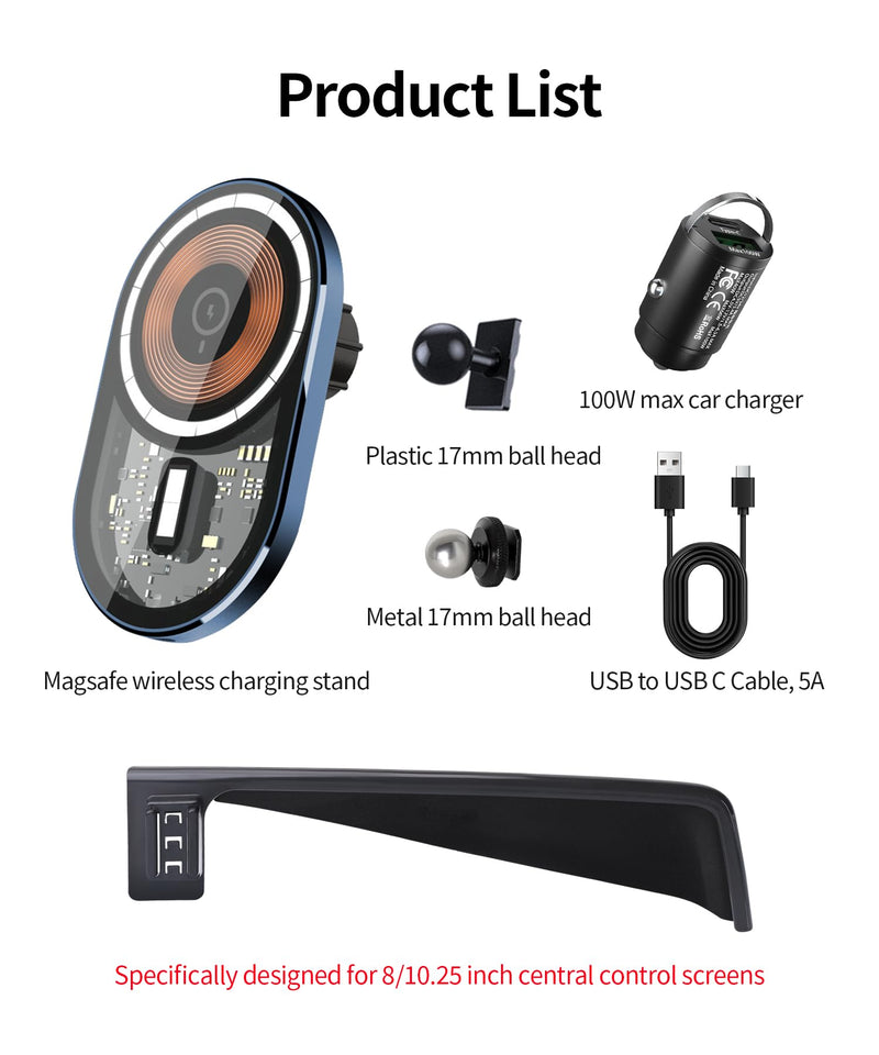 Wireless Charging car Phone Holder for Hyundai Elantra/Hybrid 2021-2025/Elantra N 2023-2025 Accessories 8/10.25 inch Screen Fixed Clip,360° Rotation car Phone Mount Compatible with MagSafe